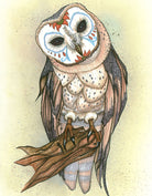 The Dia de los Muertos theme reminds us of our shared mortality. This barn owl, with her compassionate gaze, gently advocates you to let go and truly live.